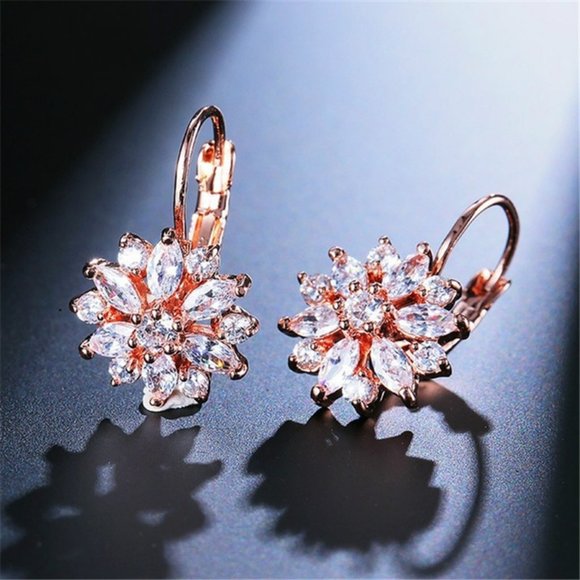NEW Rose Gold Marquis Diamond Flower Earrings - Picture 4 of 7